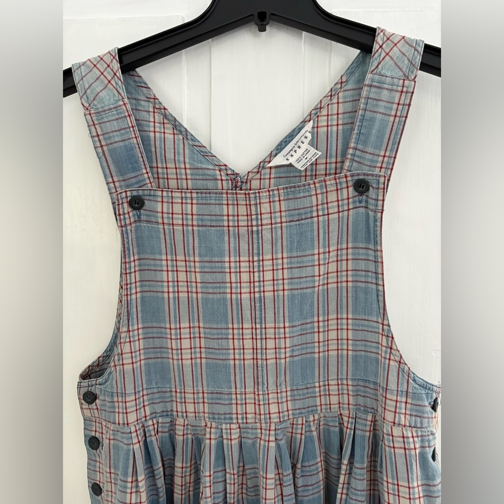 Vintage Compagnie Internationale Express Cotton Plaid Pinafore Dress M Red Blue - Picture 7 of 12